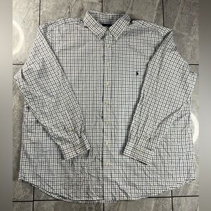 Ralph Lauren Mens White/Blue Check Long Sleeve Performance ButtonUp Shirt 3XB